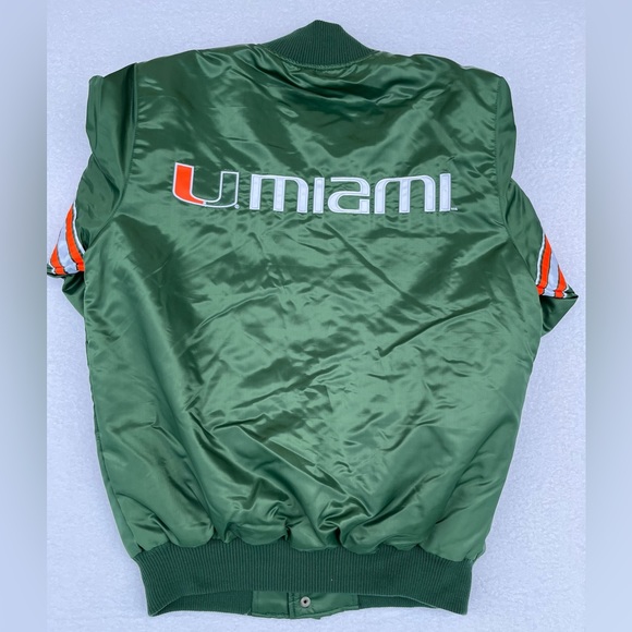 Starter Miami Hurricanes UM Satin jacket Vintage Green Stitched new - Picture 2 of 2
